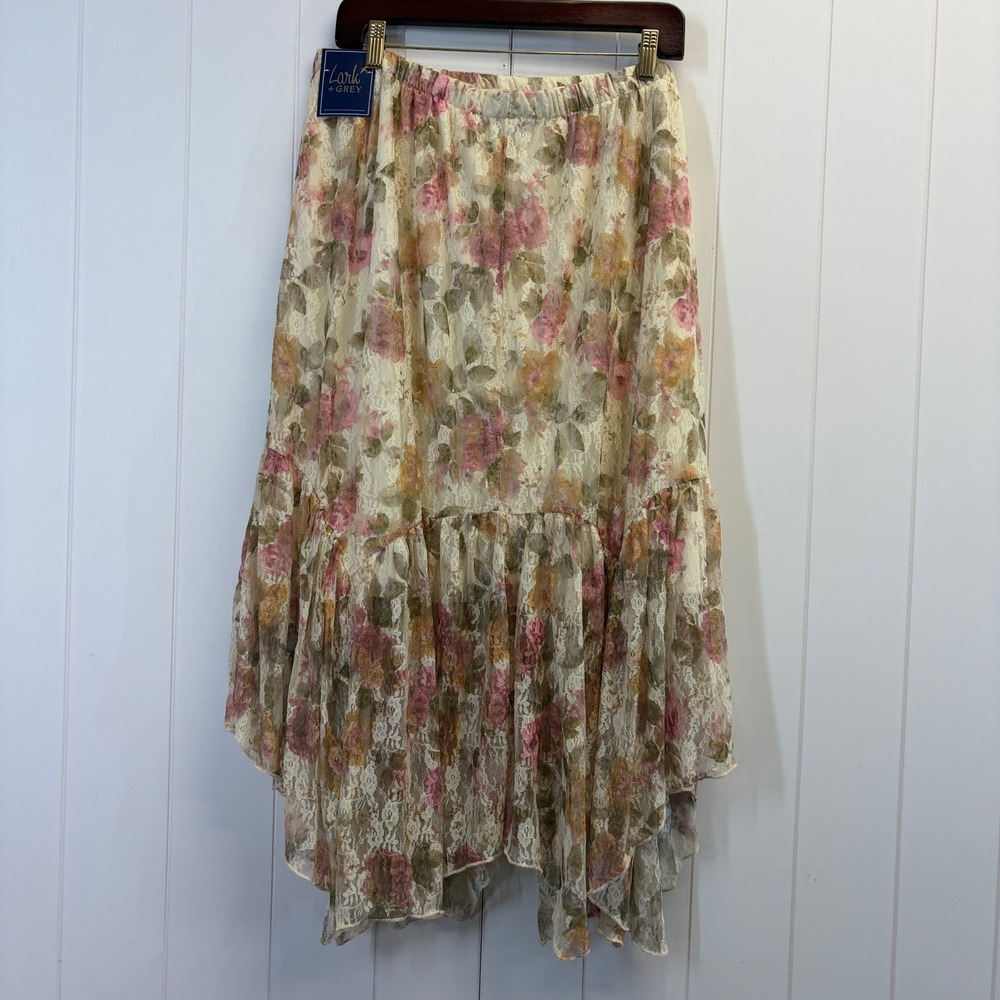 Lark + Grey Boho Fairy Floral Lace Maxi Skirt Women Size XL Cottage Romantic